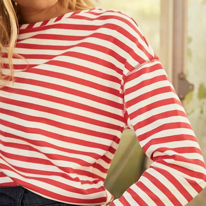 Joules Ladies Marina Dropped Shoulder Cream Red Stripe Jersey Top-1